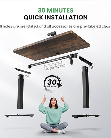 Electric Standing Desk Adjustable - 48 x 24 Inch Sit Stand up Desk with Cable Management - 3 Memory Preset Adjustable Height Desk Computer Home Office Desk - LeafyLoom