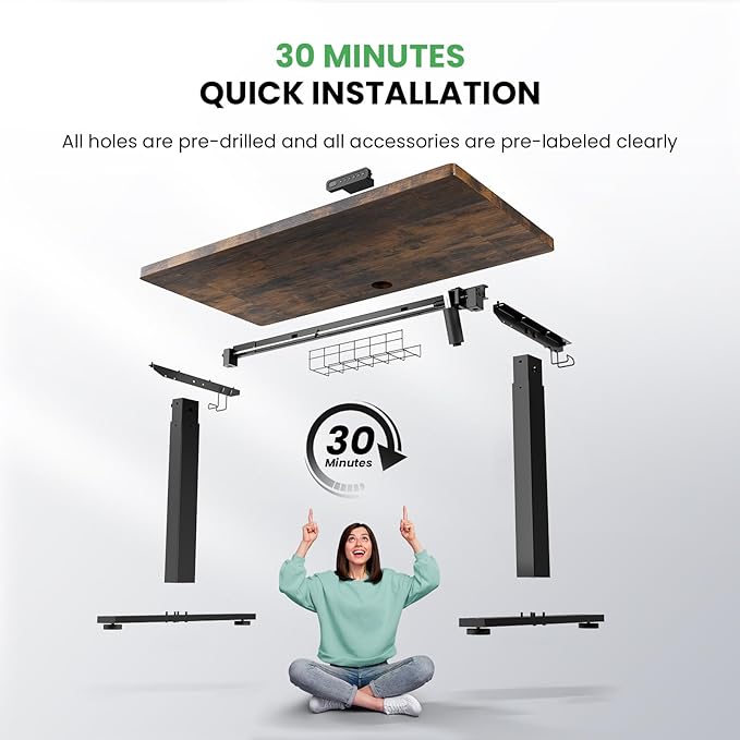 Electric Standing Desk Adjustable - 48 x 24 Inch Sit Stand up Desk with Cable Management - 3 Memory Preset Adjustable Height Desk Computer Home Office Desk - LeafyLoom