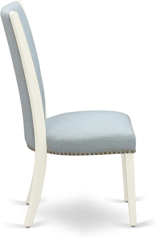 East West Furniture Norfolk 3 Piece Dining Room Set Contains a Rectangle Kitchen Table with Butterfly Leaf and 2 Baby Blue Linen Fabric Parson Chairs, 32x54 Inch, NFVE3-WHI-15 - LeafyLoom