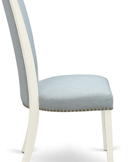 East West Furniture Norfolk 5 Piece Set Includes a Rectangle Dining Room Table with Butterfly Leaf and 4 Baby Blue Linen Fabric Parsons Chairs, 32x54 Inch, NFVE5-WHI-15 - LeafyLoom