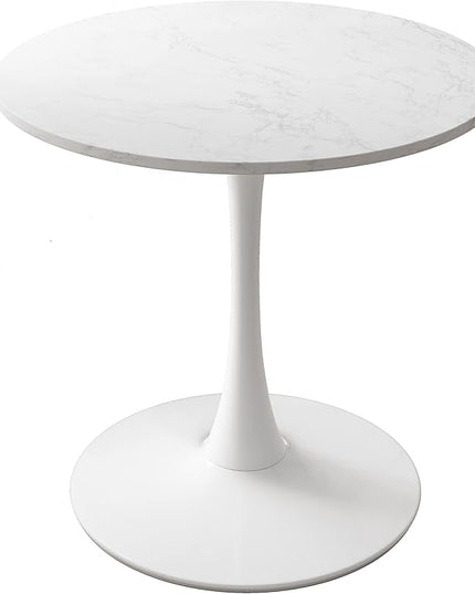 NicBex 32Inch Round Dining Table,Modern Kitchen Table with Printed White Marble Tabletop and Metal Base for 2 to 4,Leisure Coffee Table for Kitchen,Small Space and Living Room,Space-Saving,White - LeafyLoom