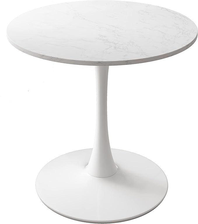 NicBex 32Inch Round Dining Table,Modern Kitchen Table with Printed White Marble Tabletop and Metal Base for 2 to 4,Leisure Coffee Table for Kitchen,Small Space and Living Room,Space-Saving,White - LeafyLoom