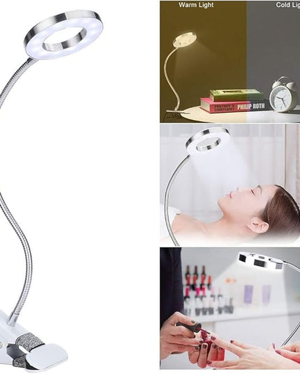 Desk Lamp with Clamp, Mini LED Lamp USB Rechargeable Warm/White Light Changeable Eye Protection Bed Light for Night Reading, Tattoo, Eyelash Extension, Make Up Lamp - LeafyLoom