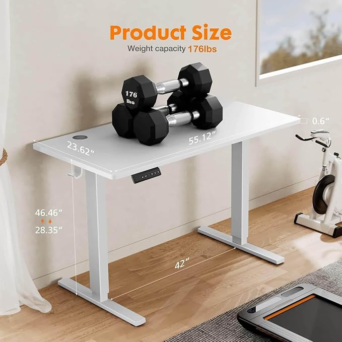 NicBex Home Office Desk 55" x 23" Electric Height Adjustable Standing Desk Computer Desk Office Desk, Sit to Stand Ergonomic Computer Desk Adjustable Desk, White - LeafyLoom