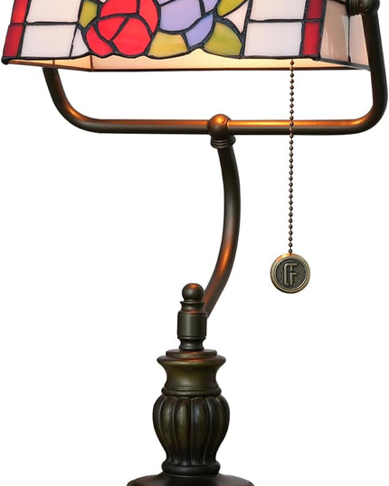 Bankers Lamp,Stained Glass Lamp,Dimmable Vintage Desk Lamp for Home Office Workplace Nightstand Bedroom Library Piano LED Bulb Included (roses) - LeafyLoom