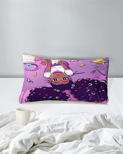 Cute African American Girls Comforter Set for Girls Room Pink Twin Comforter Set for Girls 2 Piece Afro Black Girls Bedding Set with 1 Pillowcase Snacks Bear Girls Quilt, Twin Size - LeafyLoom