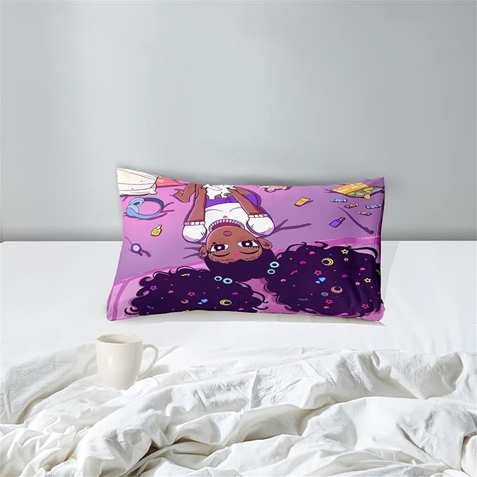 Cute African American Girls Comforter Set for Girls Room Pink Twin Comforter Set for Girls 2 Piece Afro Black Girls Bedding Set with 1 Pillowcase Snacks Bear Girls Quilt, Twin Size - LeafyLoom
