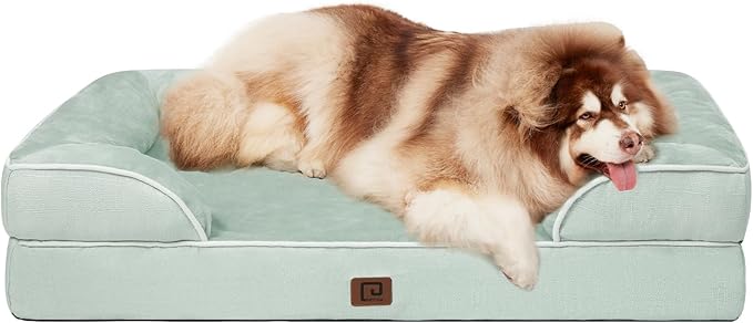 EHEYCIGA Orthopedic Dog Beds for Extra Large Dogs, Waterproof Memory Foam XXL Dog Bed with Sides, Non-Slip Bottom and Egg-Crate Foam Big Dog Couch Bed with Washable Removable Cover, Sage Green EHEYCIGA