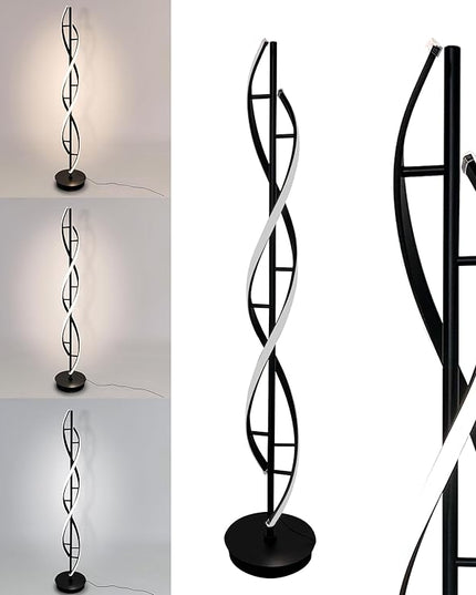 LED Spiral Floor Lamp 53 inch, with Remote Control Three Color Dimmable Standing Lamps, Modern Creative Pole Lamp, 36W Floor Lamps for Living Room, Bedroom, Office, Study Light（Black） - LeafyLoom