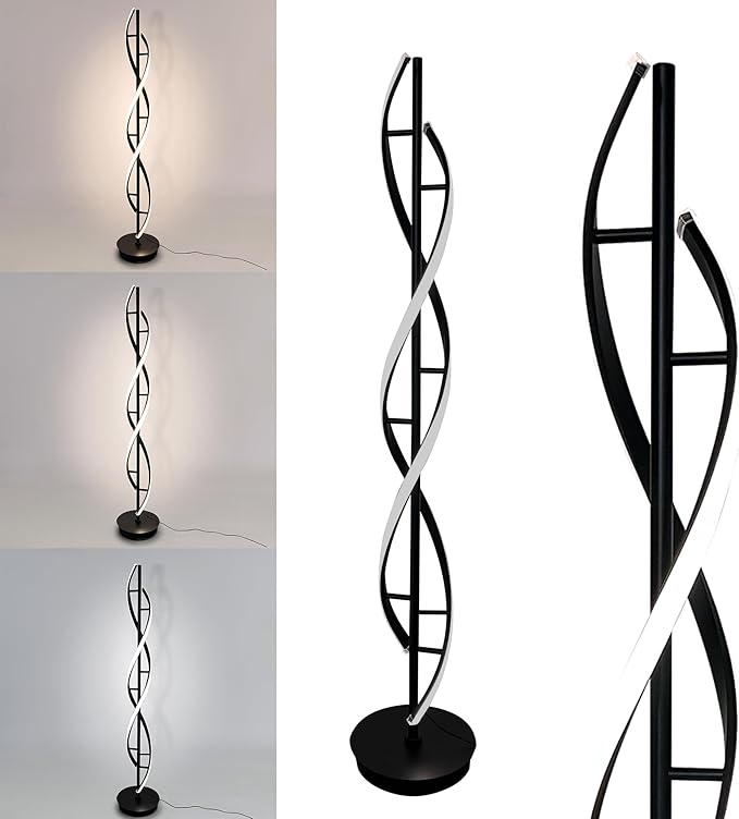 LED Spiral Floor Lamp 53 inch, with Remote Control Three Color Dimmable Standing Lamps, Modern Creative Pole Lamp, 36W Floor Lamps for Living Room, Bedroom, Office, Study Light（Black） - LeafyLoom