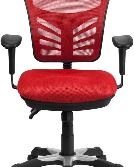 Flash Furniture Nicholas Mid-Back Red Mesh Multifunction Executive Swivel Ergonomic Office Chair with Adjustable Arms - LeafyLoom