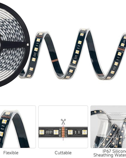 BTF-LIGHTING RGBCCT 5 Colors in 1 LED 5050SMD RGBWW RGB+Dimmable Tunable Color Temperature 2700K-6500K 16.4ft 60LEDs/m 300LEDs DC12V Multi-Colored Lights IP67 for Decoration(No Adapter or Controller) BTF-LIGHTING