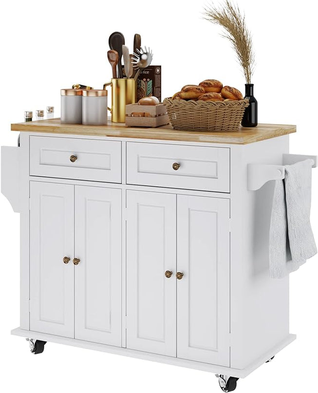 DlandHome Rolling Kitchen Island Cart with Storage and Drawer, Kitchen Island Cart on Wheels, Kitchen Cart Rolling Trolley with Towel Holder and Spice Rack - LeafyLoom