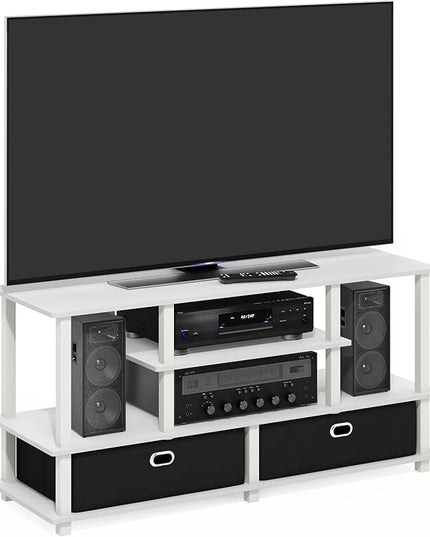 Furinno Jaya Large Lifestyle TV Stand, 55 Inch, White/White/Black - LeafyLoom