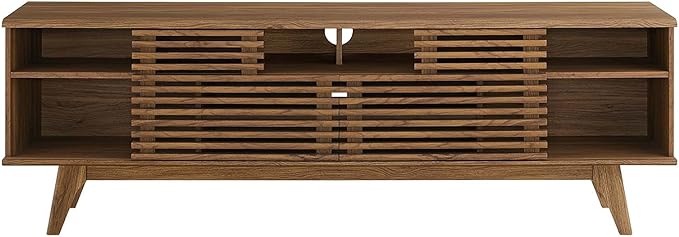 Modway Render 71" Mid-Century Modern Low Profile Media Console TV Stand, 71 Inch, Walnut - LeafyLoom