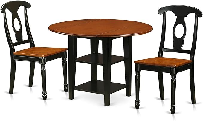 East West Furniture SUKE3-BCH-W Sudbury 3 Piece Room Furniture Set Contains a Round Kitchen Table with Dropleaf & Shelves and 2 Dining Chairs, 42x42 Inch - LeafyLoom