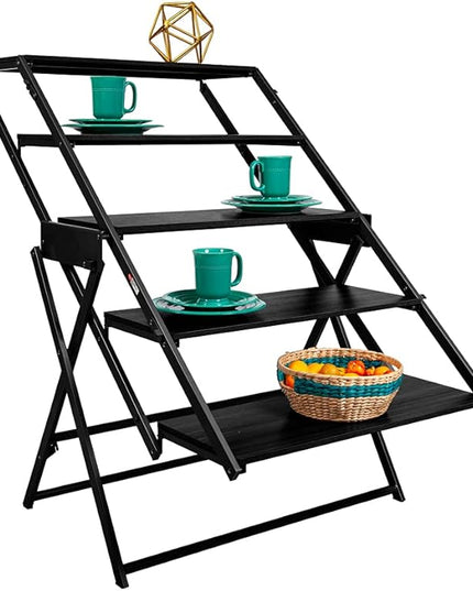 Origami Modern 2 in 1 Shelf to Table Style, Organizer Deco Rack Magically Turn to a Table/Desk in a Second, Fully Assembled, Patent Pending, Black(STT-BLKBLK) - LeafyLoom