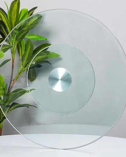 23 Inches Glass Lazy Susan for Table Top, Large Lazy Susan Turntable Fits for Family Gatherings, Banquets, Weddings, and Restaurants Plate Silent & Smooth Spin - LeafyLoom