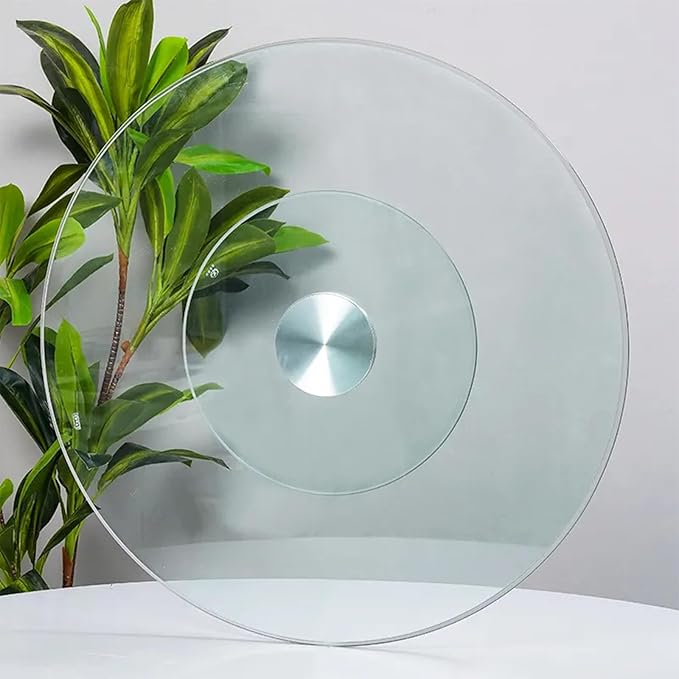 23 Inches Glass Lazy Susan for Table Top, Large Lazy Susan Turntable Fits for Family Gatherings, Banquets, Weddings, and Restaurants Plate Silent & Smooth Spin - LeafyLoom