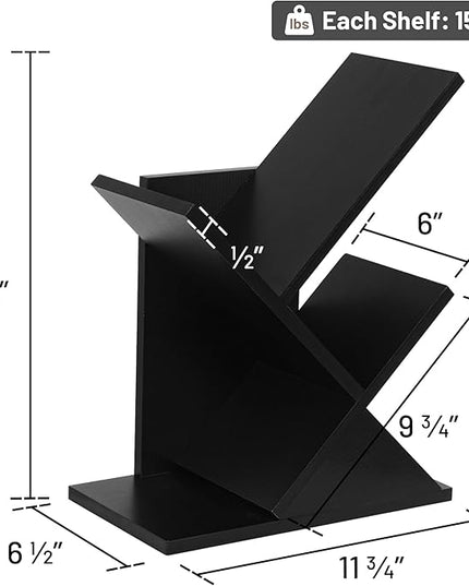 Labcosi 2 Tier Tree Bookshelf, Small Bookshelf for Storing Books/CDs, Wood Book Organizer Shelves for Home Office, Bedroom, Living Room, Black - LeafyLoom