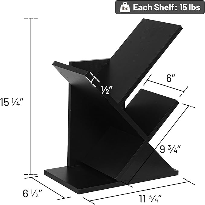 Labcosi 2 Tier Tree Bookshelf, Small Bookshelf for Storing Books/CDs, Wood Book Organizer Shelves for Home Office, Bedroom, Living Room, Black - LeafyLoom