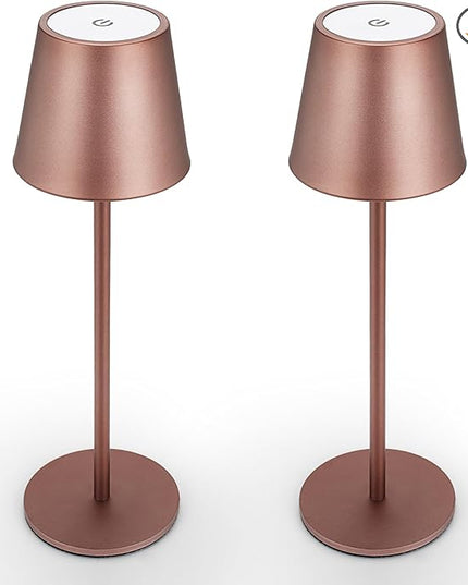 Maksone 2 pack LED Cordless Table Lamp, 6600mWh Rechargeable Battery Desk Lamp, 3000K Stepless Dimming Night Light, IP54 Waterproof Metal Outdoor Portable Lamp for Camping, Restaurant(Brown) - LeafyLoom
