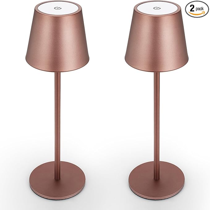 Maksone 2 pack LED Cordless Table Lamp, 6600mWh Rechargeable Battery Desk Lamp, 3000K Stepless Dimming Night Light, IP54 Waterproof Metal Outdoor Portable Lamp for Camping, Restaurant(Brown) - LeafyLoom