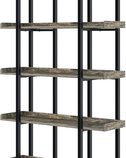 Rolanstar Book Shelf 5-Tier, 71.8’’H Tall Bookshelf for Home Office, Open Wood Display Shelves, Large Standing Bookcase with Metal for Living Room, Industrial Corner Bookshelf Grey - LeafyLoom