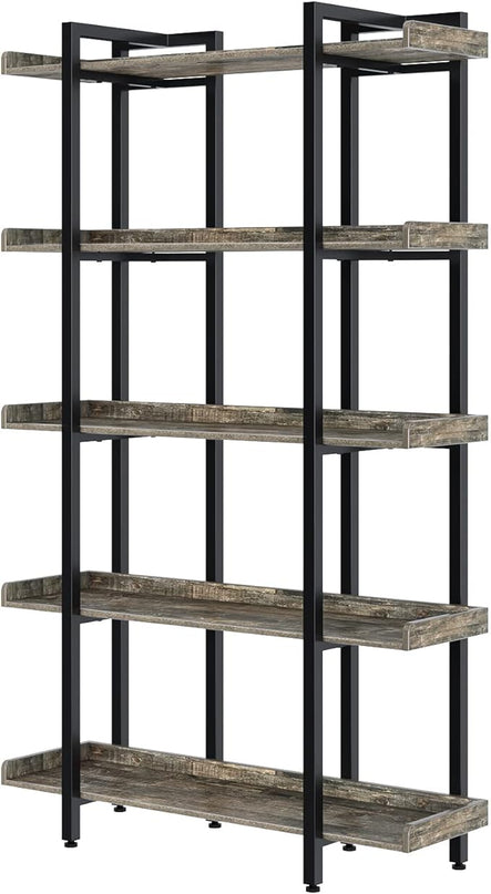 Rolanstar Book Shelf 5-Tier, 71.8’’H Tall Bookshelf for Home Office, Open Wood Display Shelves, Large Standing Bookcase with Metal for Living Room, Industrial Corner Bookshelf Grey - LeafyLoom