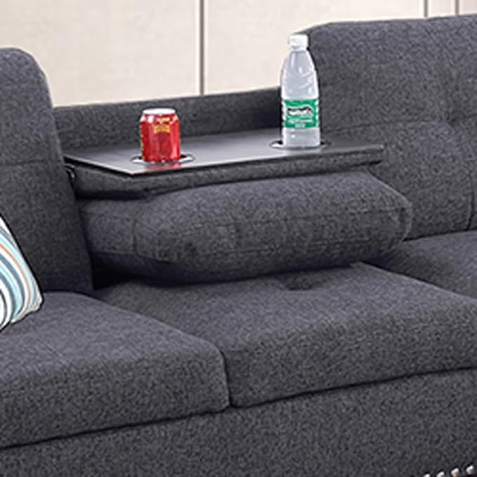 Modern Linen Living Room Furniture Set,L-Shaped Modular Upholstered 6 Seaters Sectional Sofa Couch W/2 Cup Holders & Storage Ottoman for Small Apartment, 1, Dark Gray-c - LeafyLoom