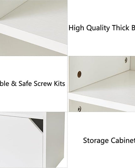 IBUYKE 6 Tier Tall Narrow Bookcase, Modern White Corner Bookcase with Doors Storage,Cube Media Tower Rack,Cabinet,Floor Standing Display Storage Shelves for Small Spaces,for Home Office White UWBC001W - LeafyLoom