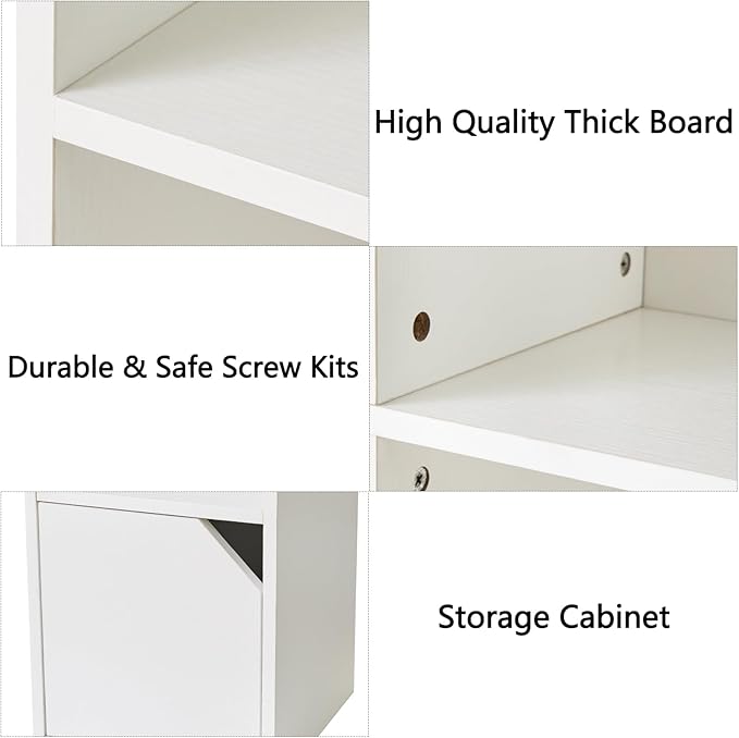 IBUYKE 6 Tier Tall Narrow Bookcase, Modern White Corner Bookcase with Doors Storage,Cube Media Tower Rack,Cabinet,Floor Standing Display Storage Shelves for Small Spaces,for Home Office White UWBC001W - LeafyLoom