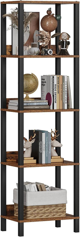 5-Tier Bookshelf with Anti-fall Baffle, Tall Bookcase for Books, Garage Kit, CDs, Movies, Industrial Standing Bookshelves Storage Organizer for Bedroom Office Living Room USSJ001F - LeafyLoom