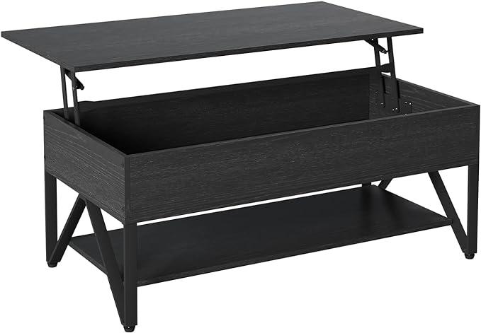Novilla Lift Top Coffee Table with Storage 40 Inch Wood Lift Up Center Table for Living Room Tea Table with Hidden Compartment Rising Tabletop Table Cocktail Table, Black - LeafyLoom