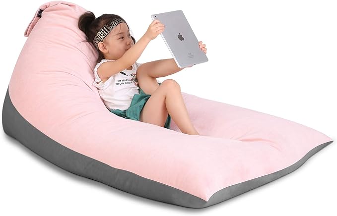 Stuffed Animal Storage Bean Bag Chair for Kids and Adults, Luxury Velvet Stuffed Animal Storage, Stuffie Seat - COVER ONLY(Pink & Dark Grey 200L/52 Gal) - LeafyLoom