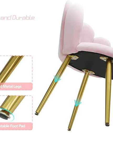 Vanity Chair for Makeup Room - Midcentury Modern Accent Velvet Chair with Back Support, Gold Legs for Living Room Bedroom, (Pink) - LeafyLoom
