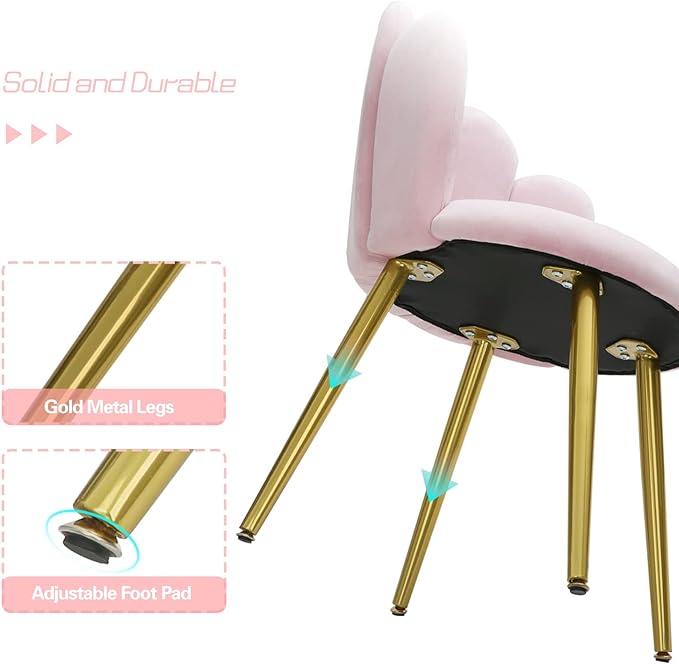 Vanity Chair for Makeup Room - Midcentury Modern Accent Velvet Chair with Back Support, Gold Legs for Living Room Bedroom, (Pink) - LeafyLoom