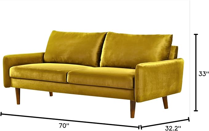 US Pride Furniture Kent Modern Velvet Sofa, Comfortable 3 Seater Couch for Living Rooms and Small Spaces, Ideal Studio Apartment Furniture with Sleek Design, Greenish Yellow - LeafyLoom