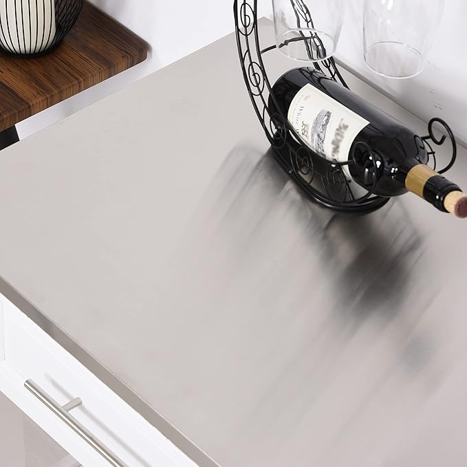 HOMCOM Kitchen Island Rolling Utility Trolley Cart with 2 Drawers Stainless Steel Top - White - LeafyLoom