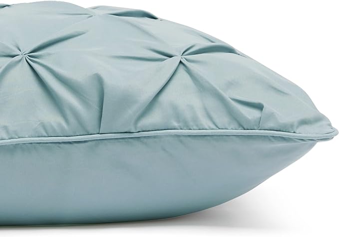 Amazon Basics All-Season Down-Alternative 3 Piece Comforter Bedding Set, Full/Queen, Spa Blue, Pinch Pleat With Piped Edges - LeafyLoom