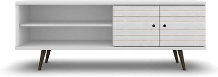 Manhattan Comfort Liberty Mid Century Modern TV Stand for Televisions up to 60 Inches, Bedroom and Living Room Entertainment Center with Storage, Shelves, and Cabinet, 63" Wide, White - LeafyLoom