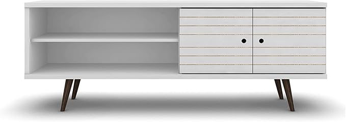 Manhattan Comfort Liberty Mid Century Modern TV Stand for Televisions up to 60 Inches, Bedroom and Living Room Entertainment Center with Storage, Shelves, and Cabinet, 63" Wide, White - LeafyLoom