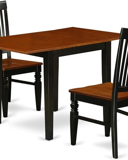 East West Furniture Norden 3 Piece Modern Set Contains a Rectangle Wooden Table with Dropleaf and 2 Kitchen Dining Chairs, 30x48 Inch, NDWE3-BCH-W - LeafyLoom