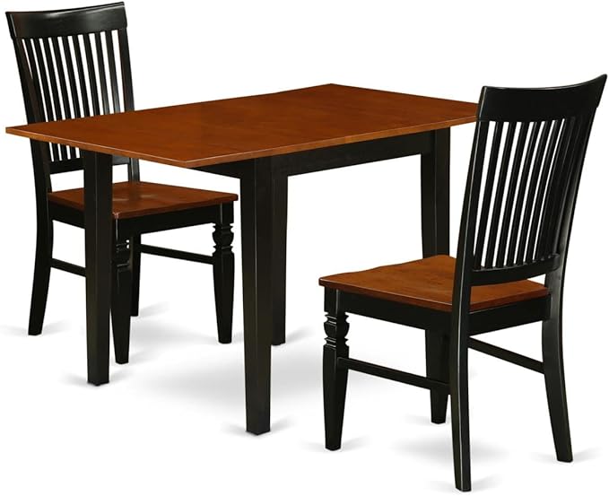 East West Furniture Norden 3 Piece Modern Set Contains a Rectangle Wooden Table with Dropleaf and 2 Kitchen Dining Chairs, 30x48 Inch, NDWE3-BCH-W - LeafyLoom