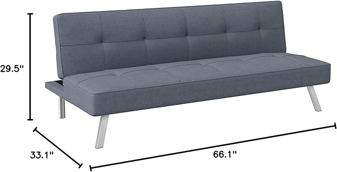 Serta Rane Convertible Sofa Lounger Microfiber Light Grey Full - LeafyLoom
