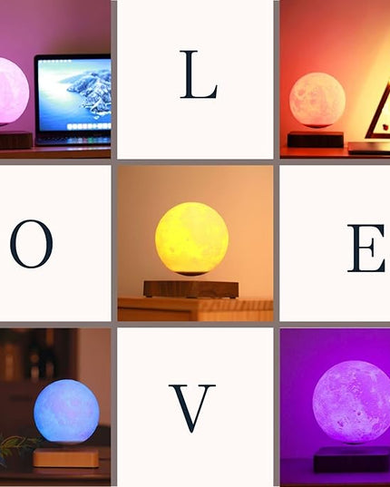 Floating Moon Lamp 16 Colors Magnetic Levitating Moon Light, Great Gift for Family, Kids and Lover for Birthdays, Valentine's Day, Anniversary（Dark Brown Base - LeafyLoom