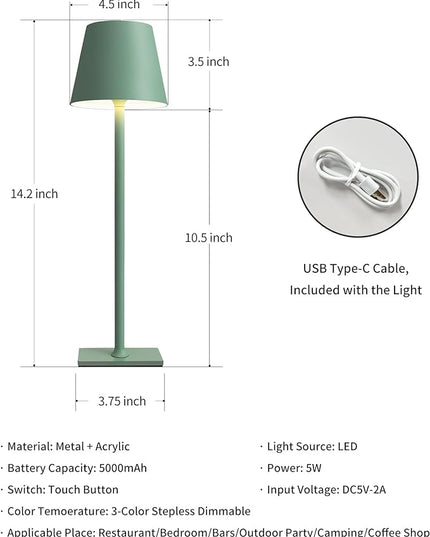 KDG 2 Pack Cordless Table Lamp,Portable LED Desk Lamp, 5000mAh Battery Operated, 3 Color Stepless Dimming Up, for Restaurant/Bedroom/Bars/Outdoor Party/Camping/Coffee Shop Night Light(Green) - LeafyLoom