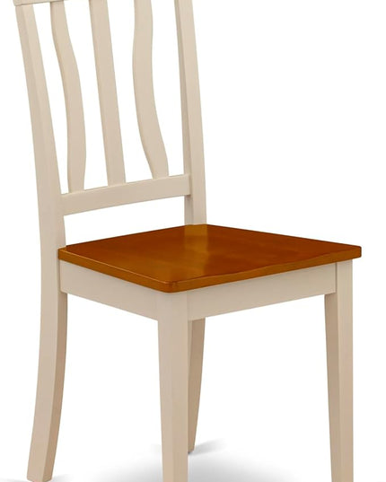 East West Furniture Antique Dining Room Slat Back Solid Wood Seat Chairs, Set of 2, Buttermilk & Cherry - LeafyLoom