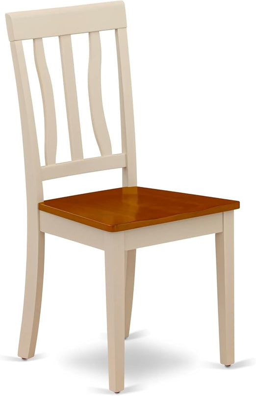 East West Furniture Antique Dining Room Slat Back Solid Wood Seat Chairs, Set of 2, Buttermilk & Cherry - LeafyLoom
