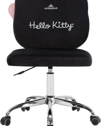 Impressions Vanity Hello Kitty Kawaii Swivel Vanity Chair for Makeup Room, Adjustable Height Cute Desk Chair with Wheels Rolling, Comfy Polyurethane Foam Back Armless Chair for Dorm (Black) - LeafyLoom